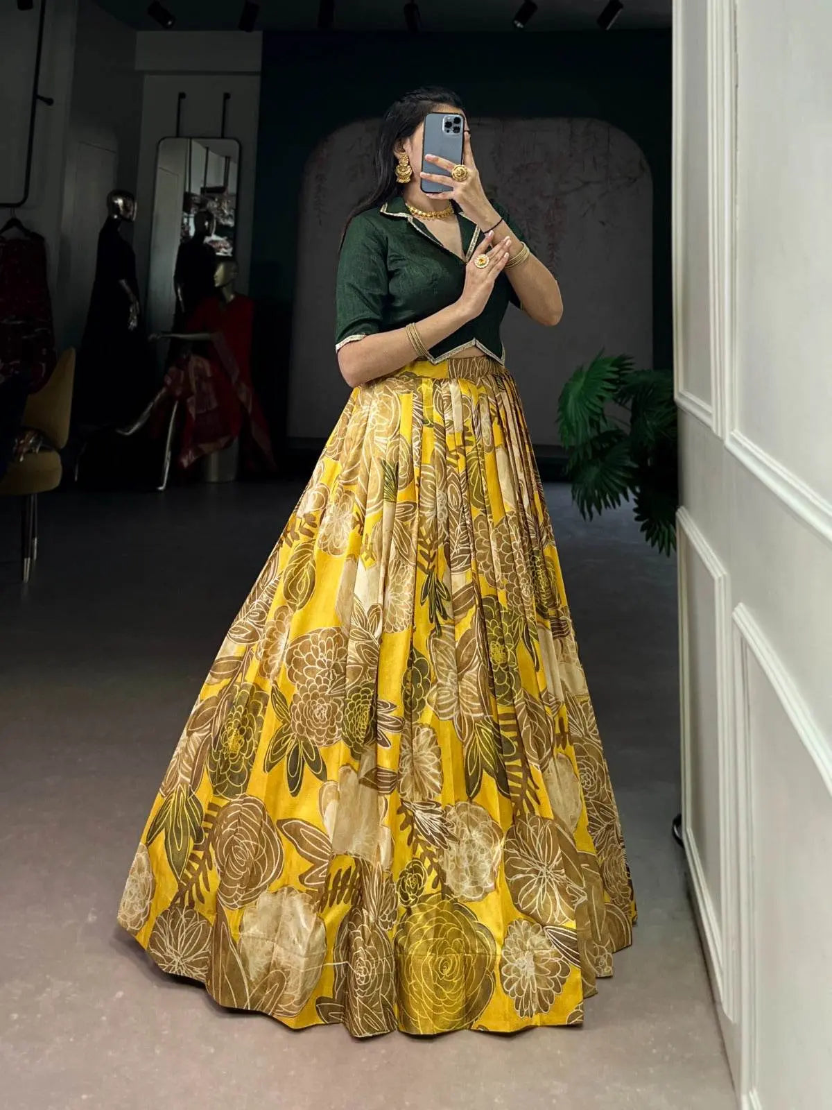 yellow color floral print organza co-ord set lehenga choli - rpd fashion