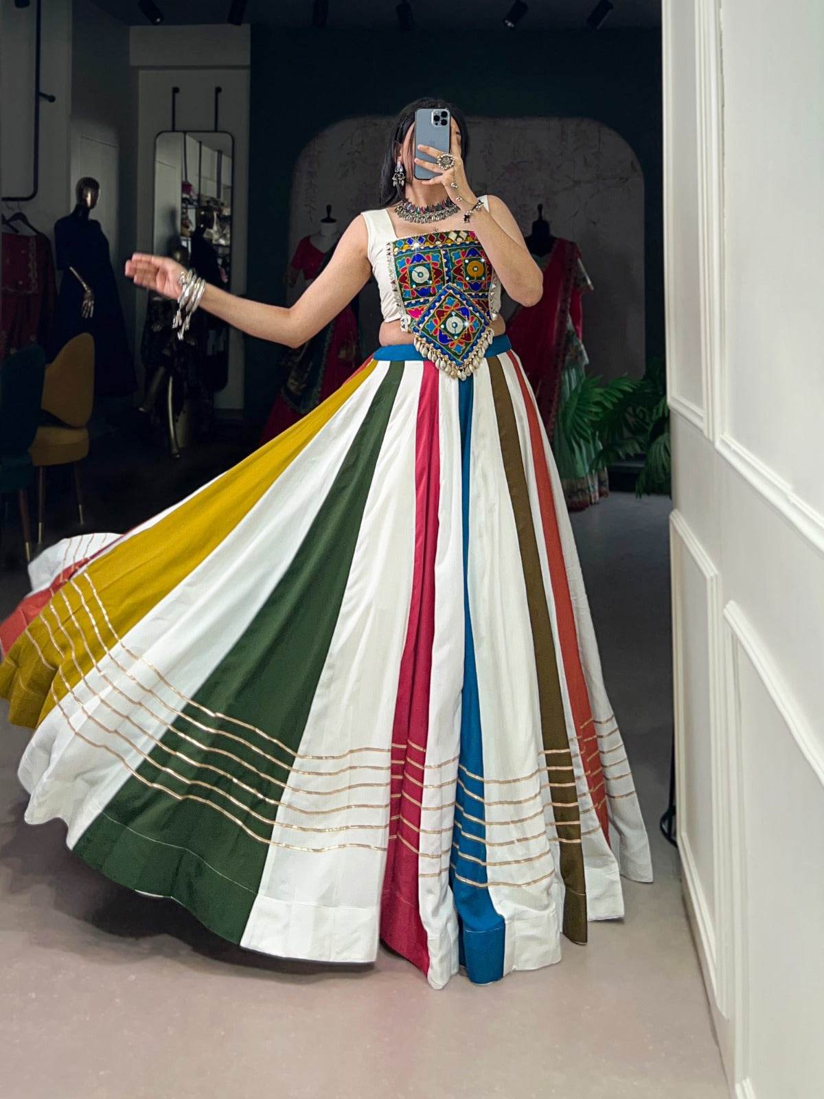 multi color pure rayon with gamthi work navratri lehenga choli - rpd fashion