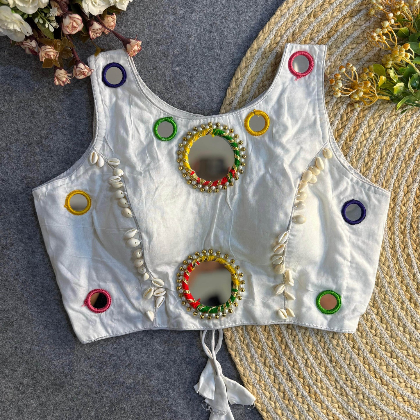 navratri special real mirror work backless blouse - rpd fashion