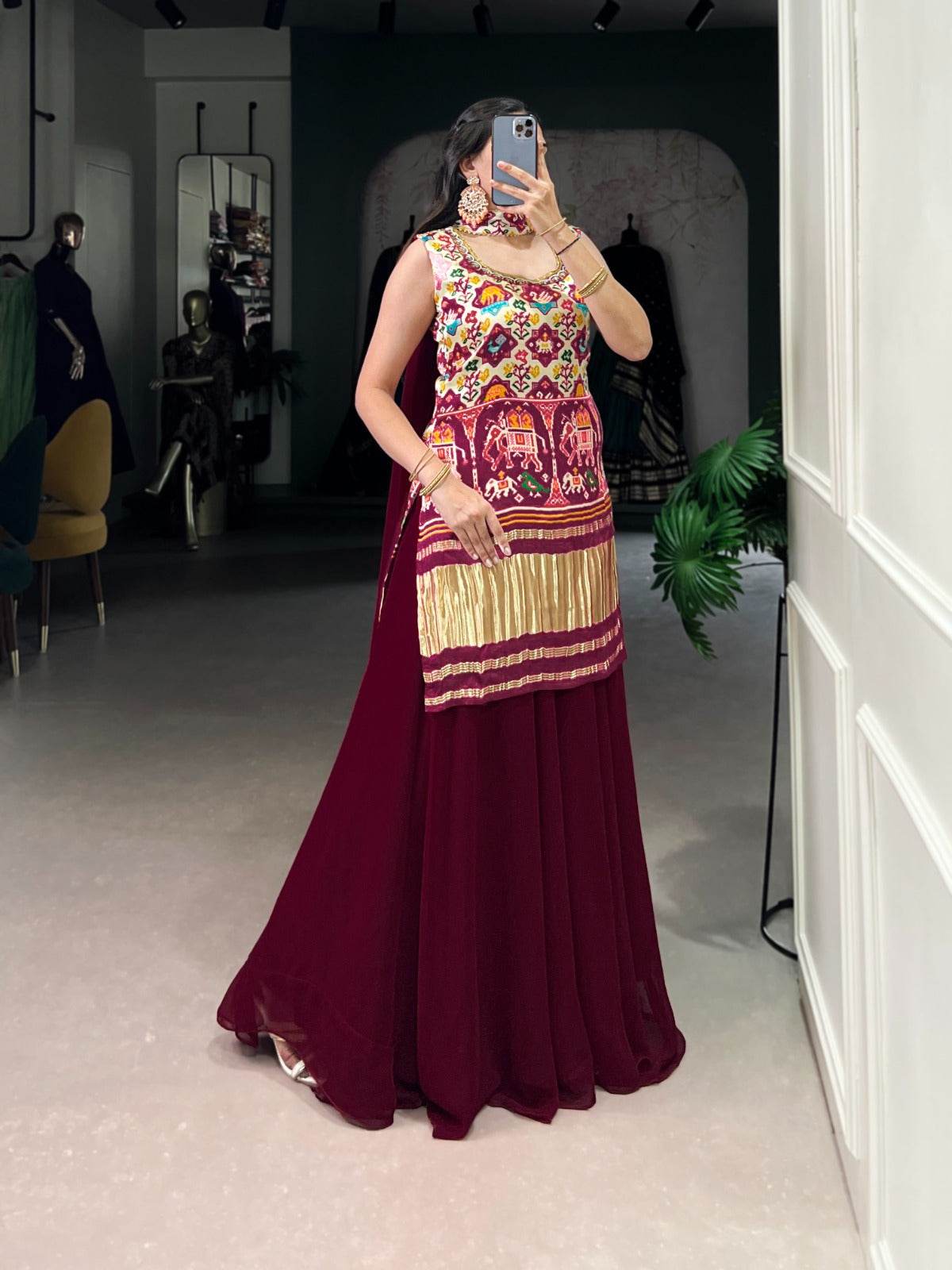 beautiful gajji silk printe kurti plazo - rpd fashion