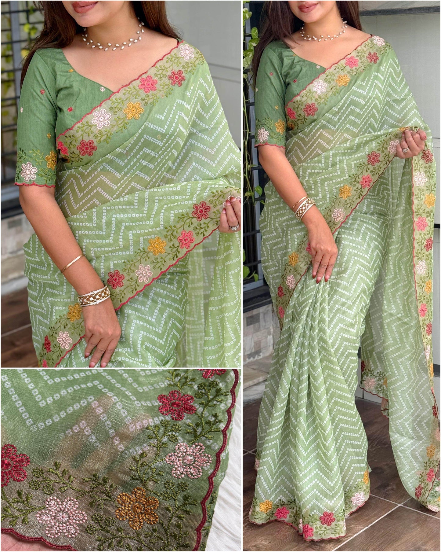 embroidered work saree with zari border - elegance redefined - rpd fashion