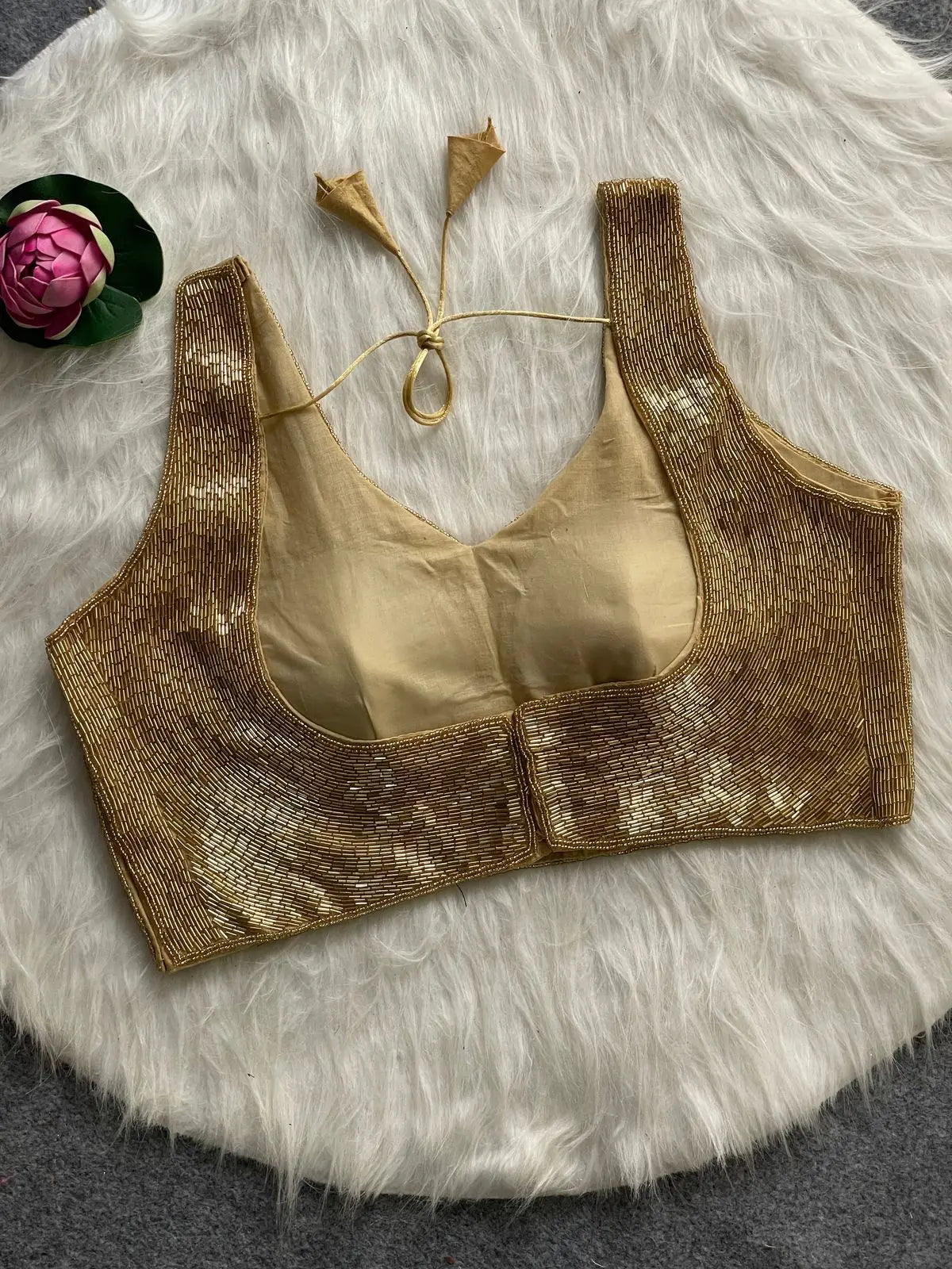 elegant pure handwork blouse - handcrafted silk with pearl and bead details - rpd fashion