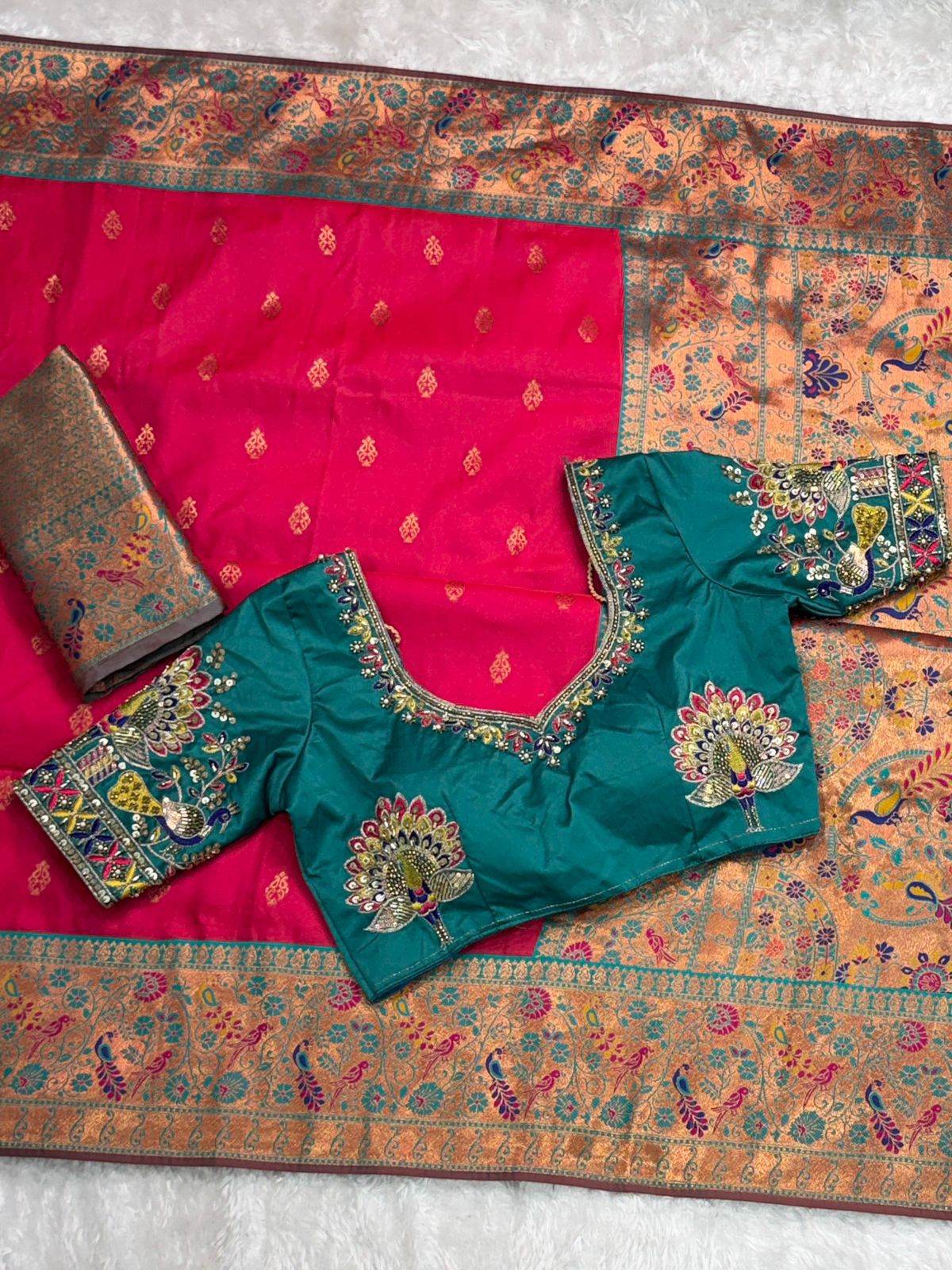 designer handwork blouse with heavy minakari banarasi saree – two blouse options - rpd fashion