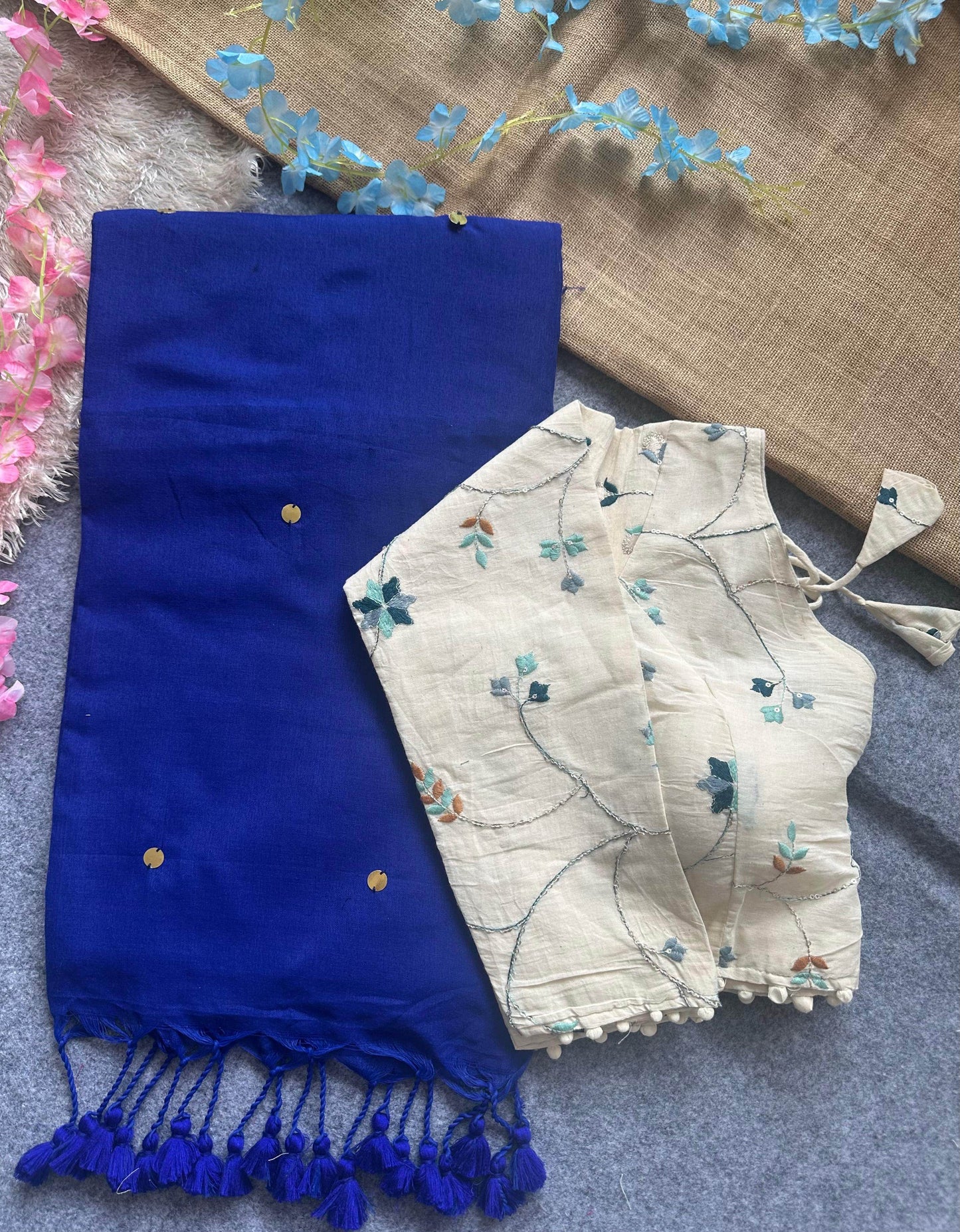khadi cotton saree with hand stich gini beautiful havy khadi cotton blouse - rpd fashion