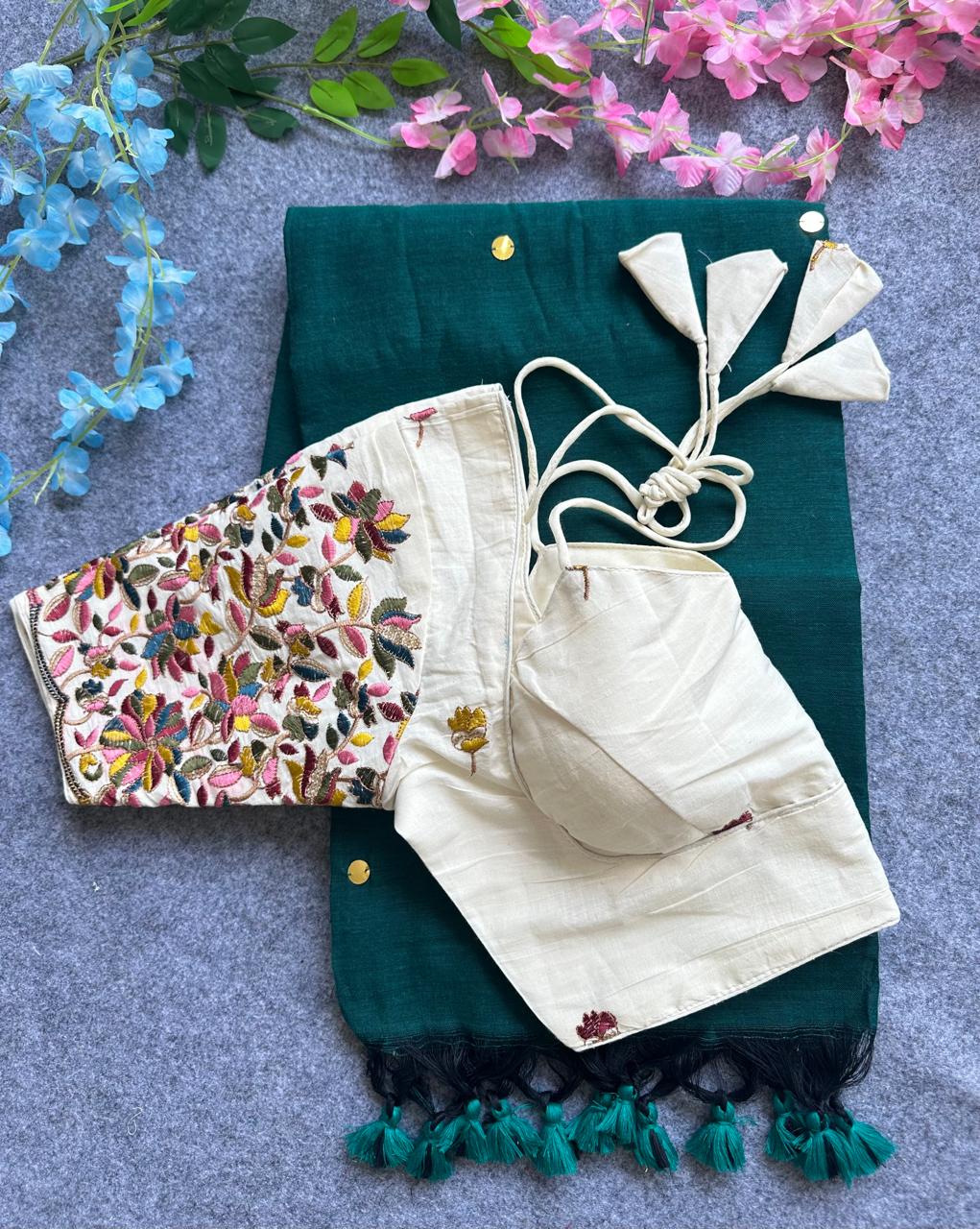 khadi cotton saree with hand stich gini and beautiful havy khadi cotton blouse rpd fashion