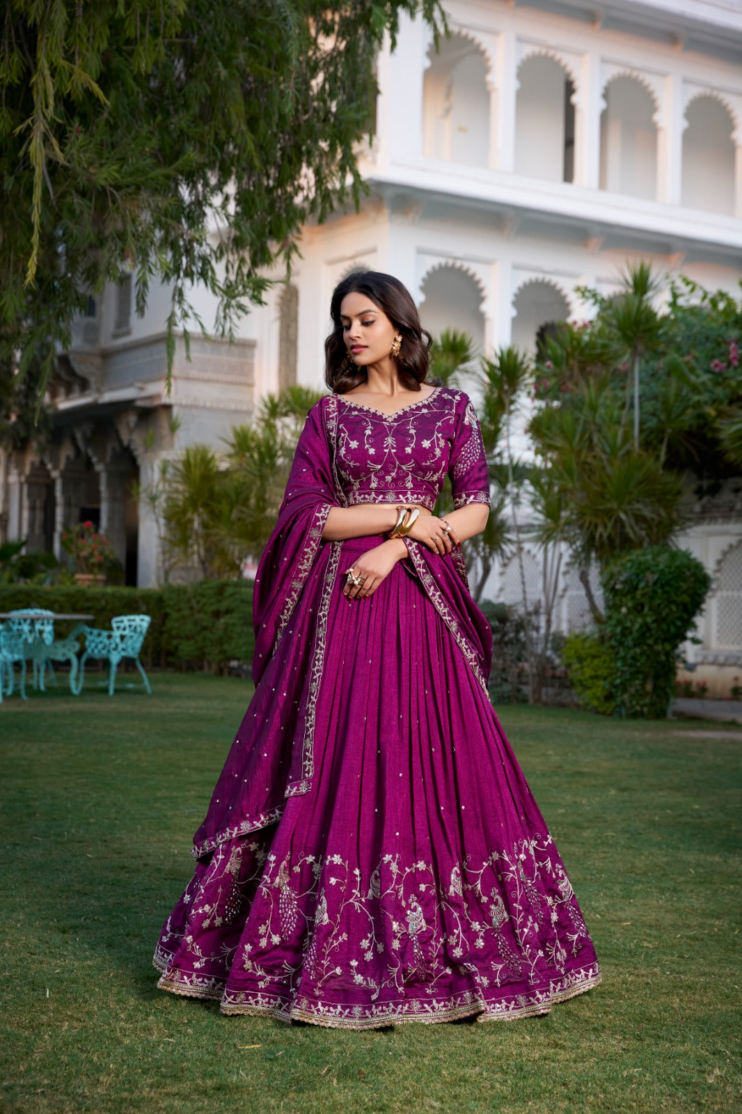 beautiful designer wine vichitra silk lehenga choli