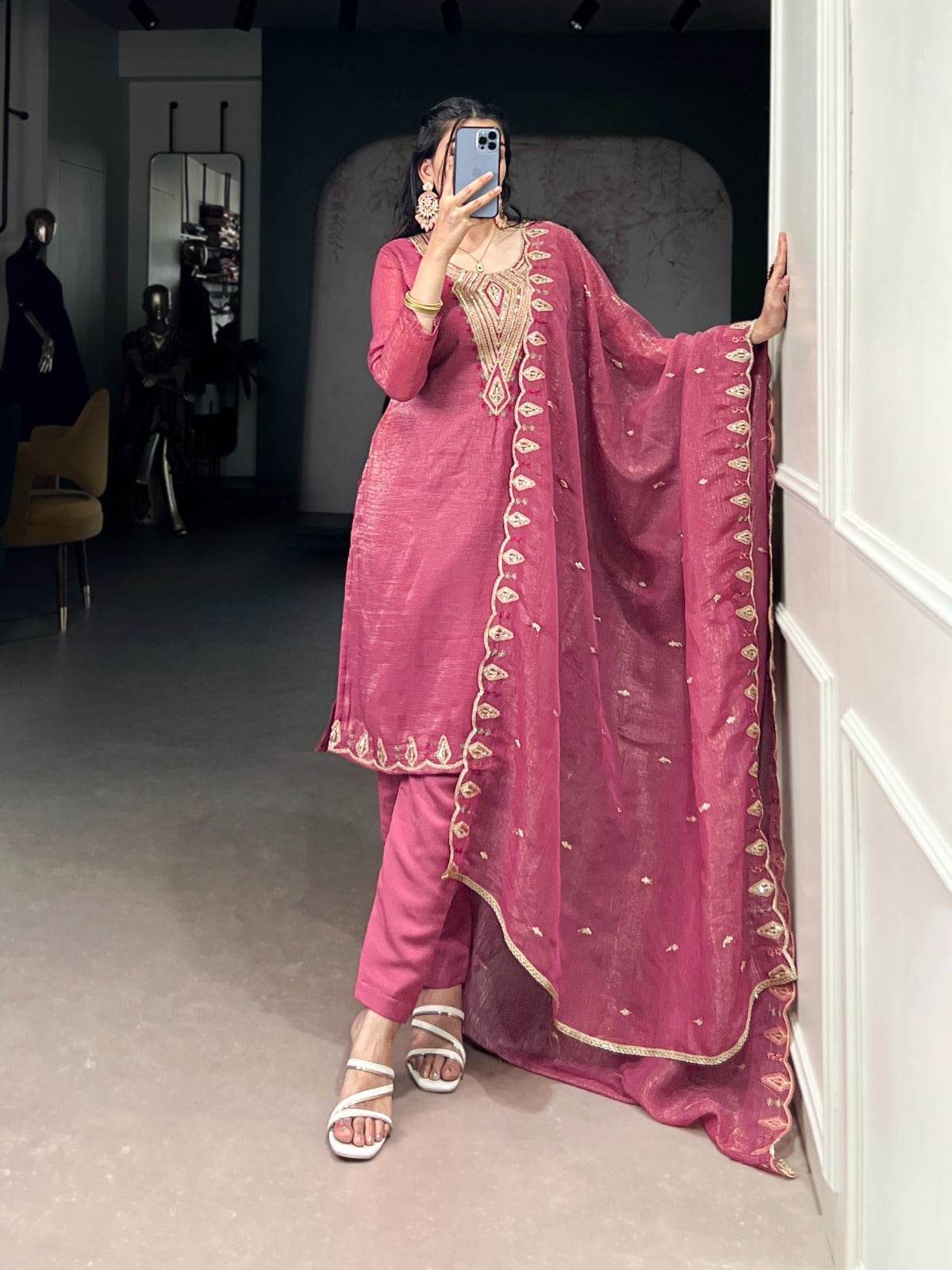 elegant silver glory embroidered suit set for women - rpd fashion