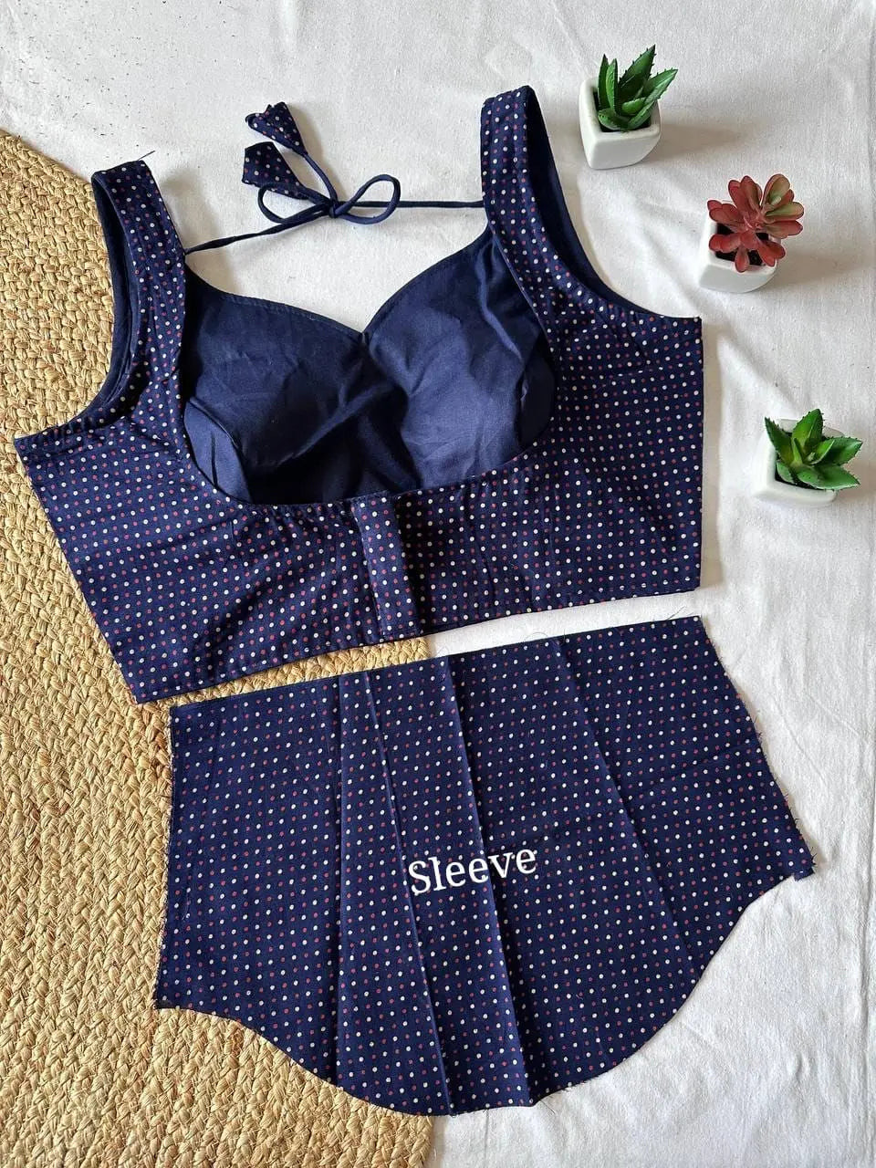 handblock cotton ajrakh blouse - polka dot design - rpd fashion