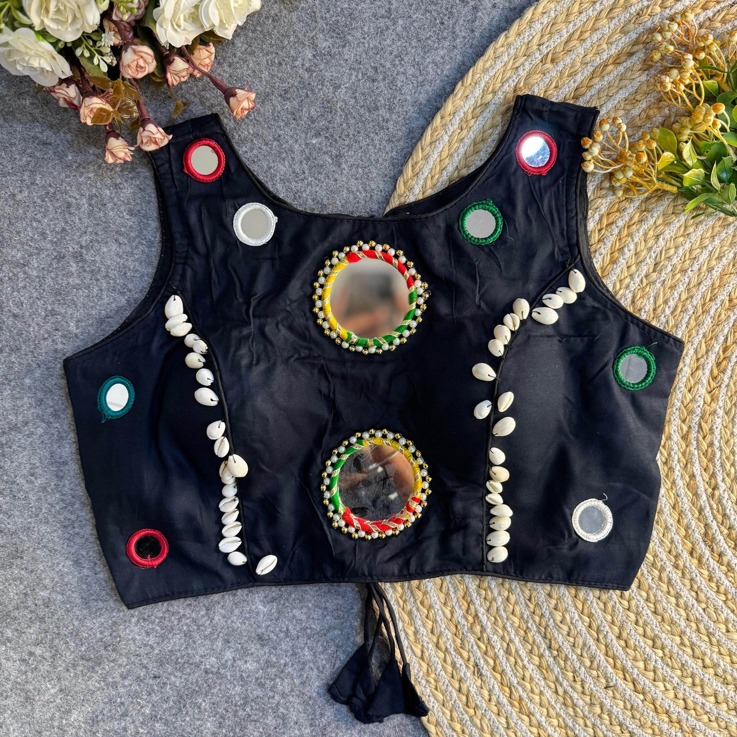 navratri special real mirror work backless blouse - rpd fashion