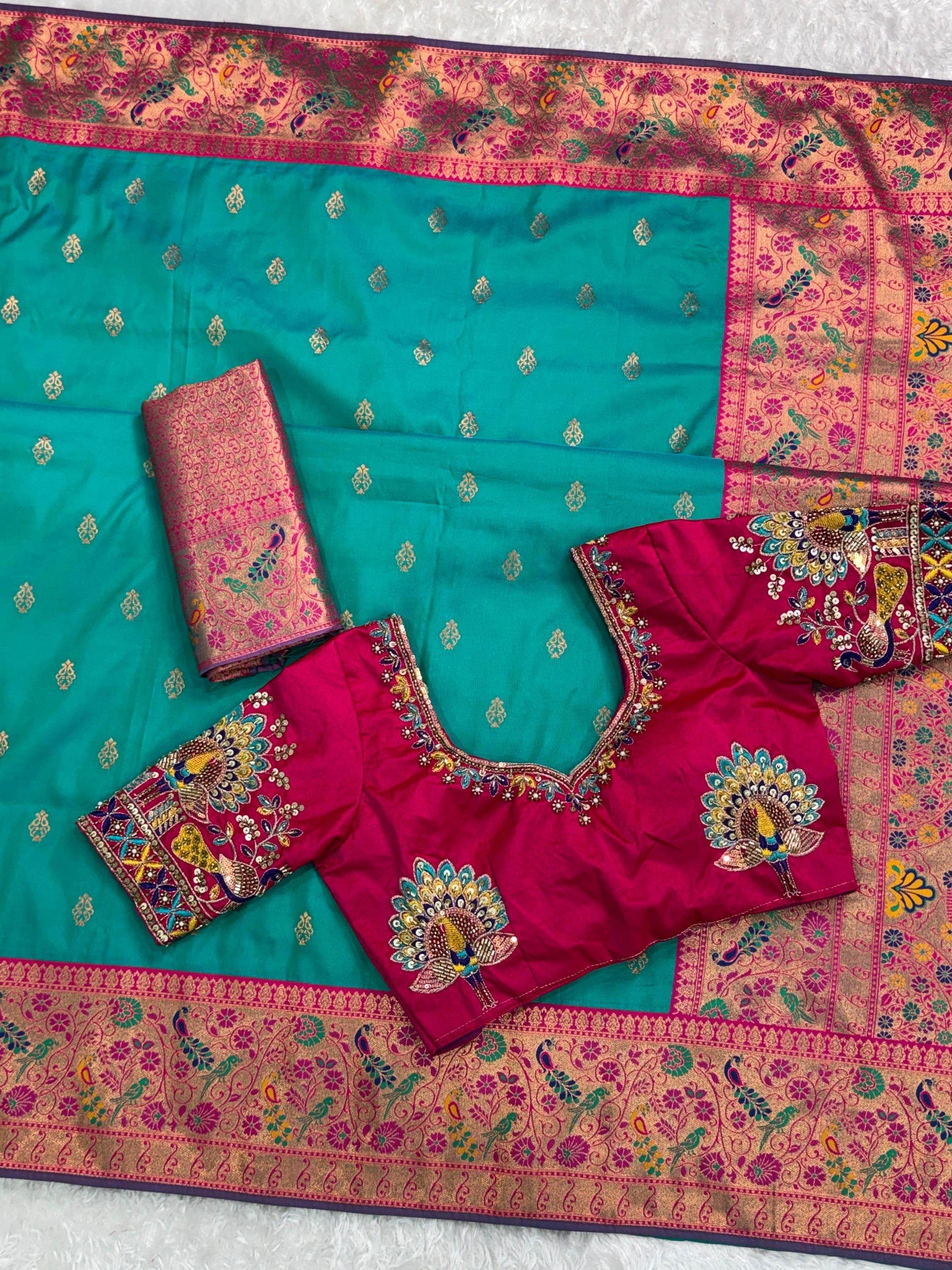 designer handwork blouse with heavy minakari banarasi saree – two blouse options - rpd fashion