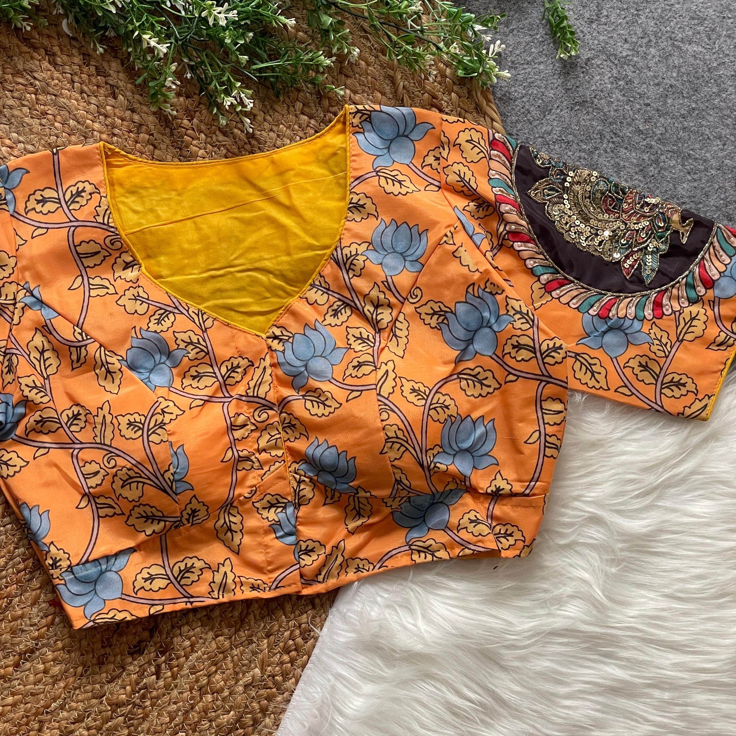 purely cotton print silk blouse with handmade work - boutique collection - rpd fashion