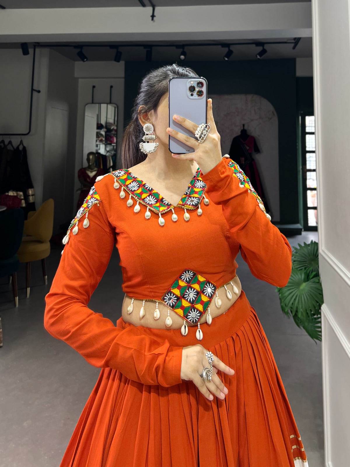 patchwork orange rayon readymade lehenga choli - rpd fashion