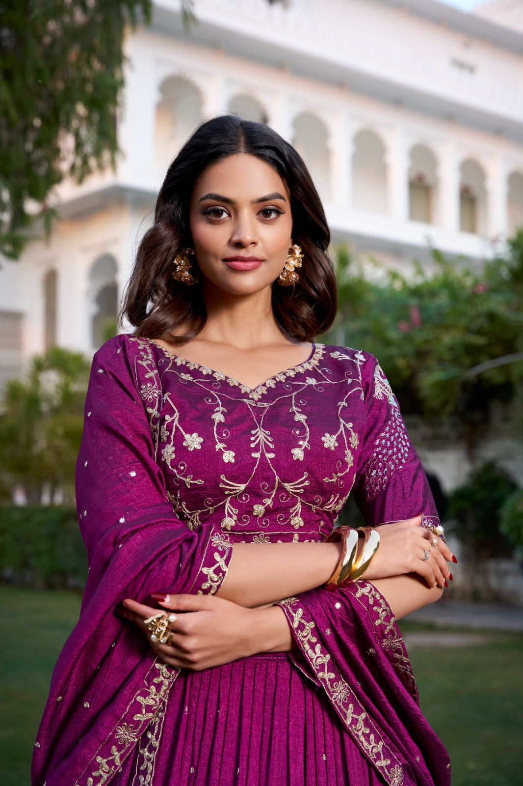 beautiful designer wine vichitra silk lehenga choli