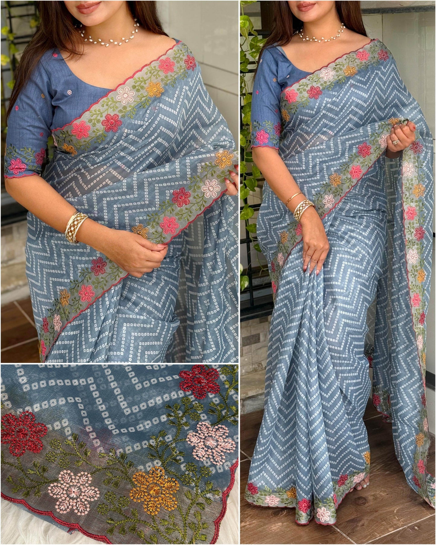 embroidered work saree with zari border - elegance redefined - rpd fashion