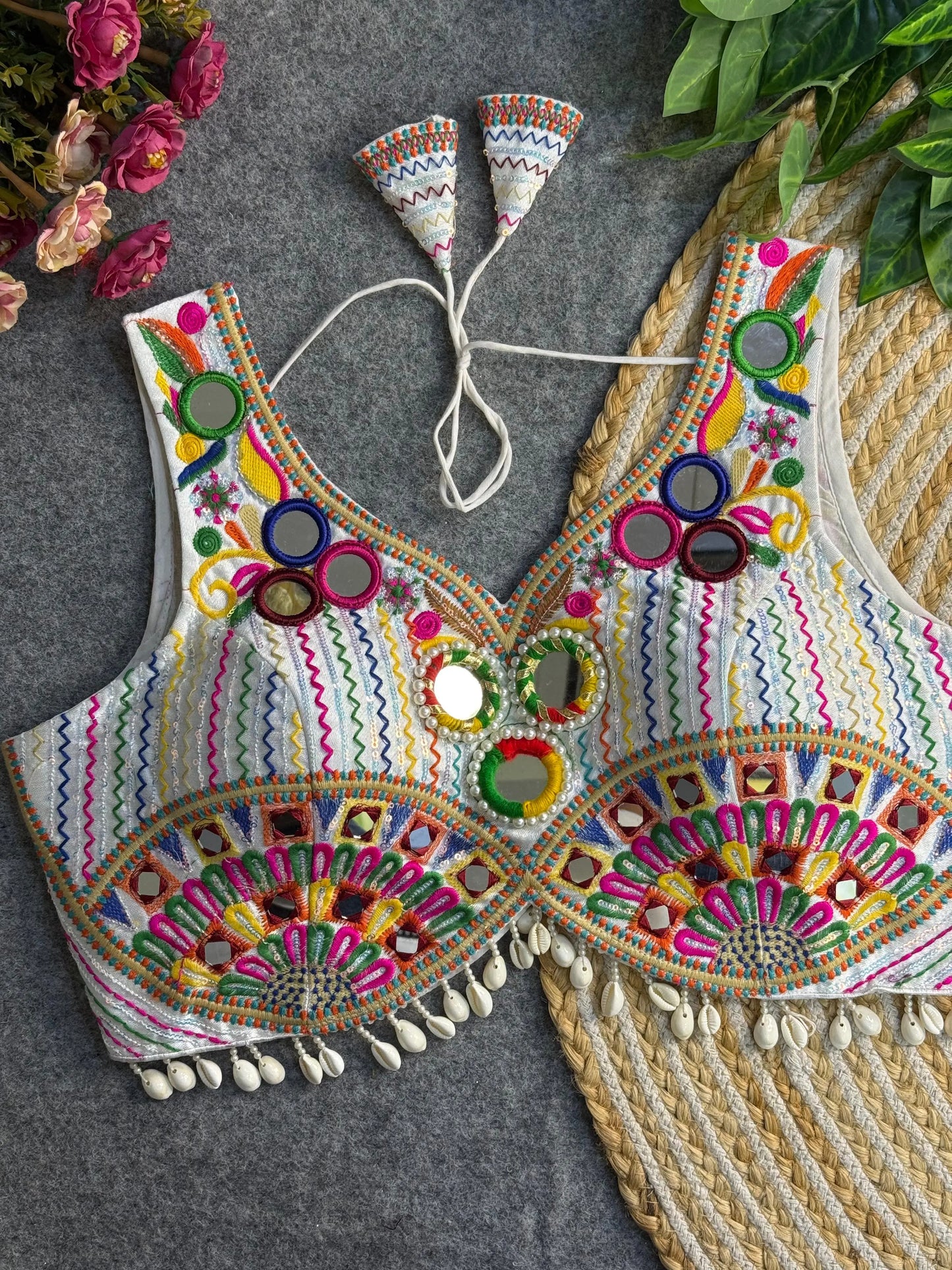 navratri special real multi mirror work apple cut stylish blouse - rpd fashion