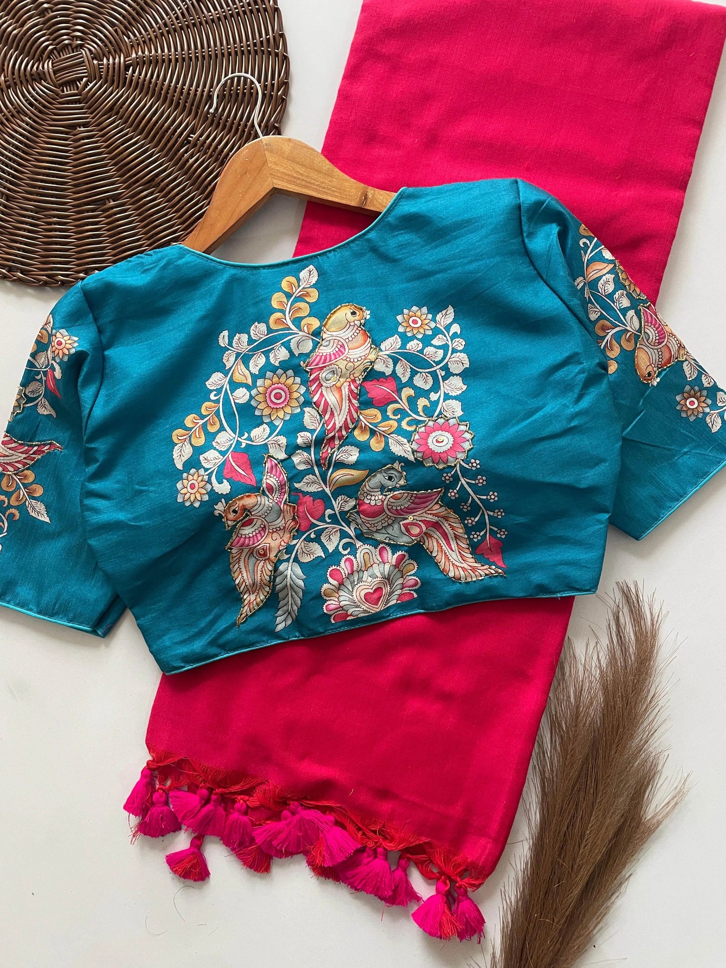 designer handwork crafted blouse with khadi cotton saree - rpd fashion