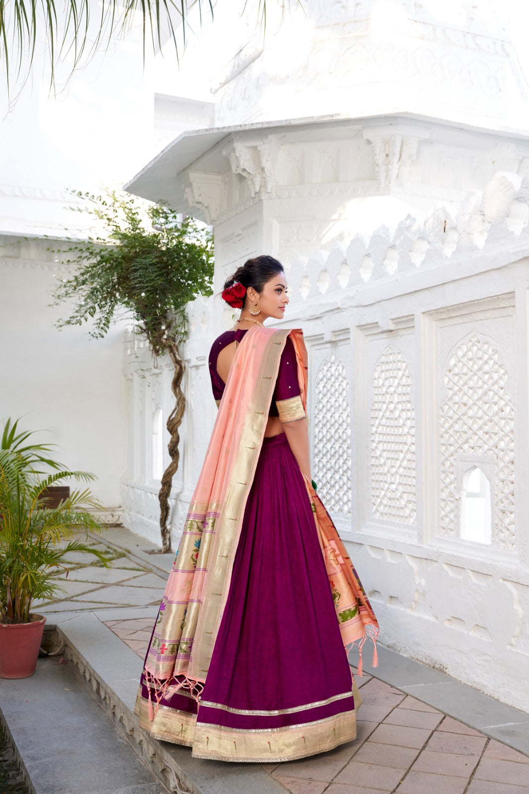 wine pure vichitra silk with weaving zari work lehenga choli