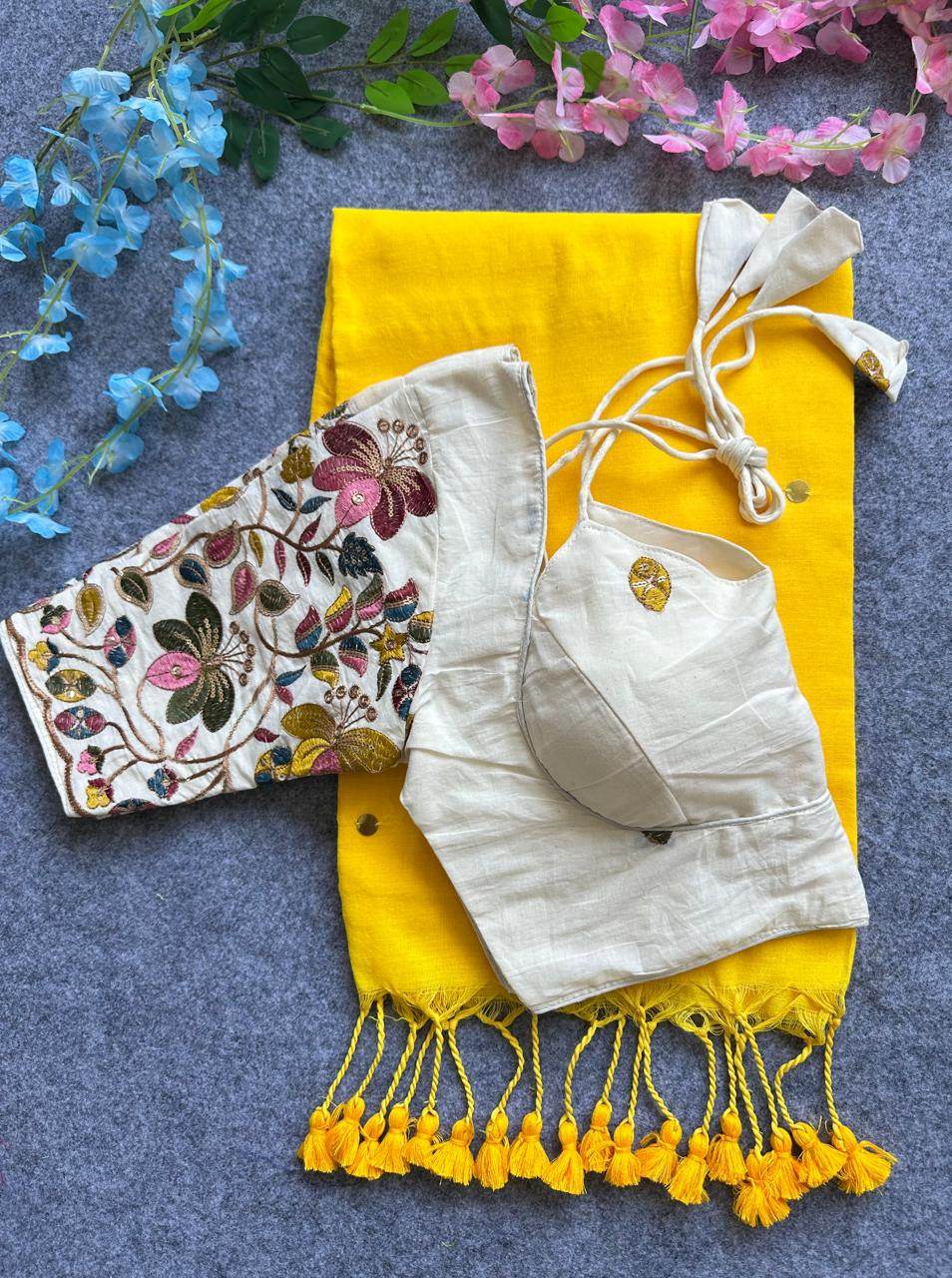 khadi cotton saree with hand stich gini and beautiful havy khadi cotton blouse - rpd fashion