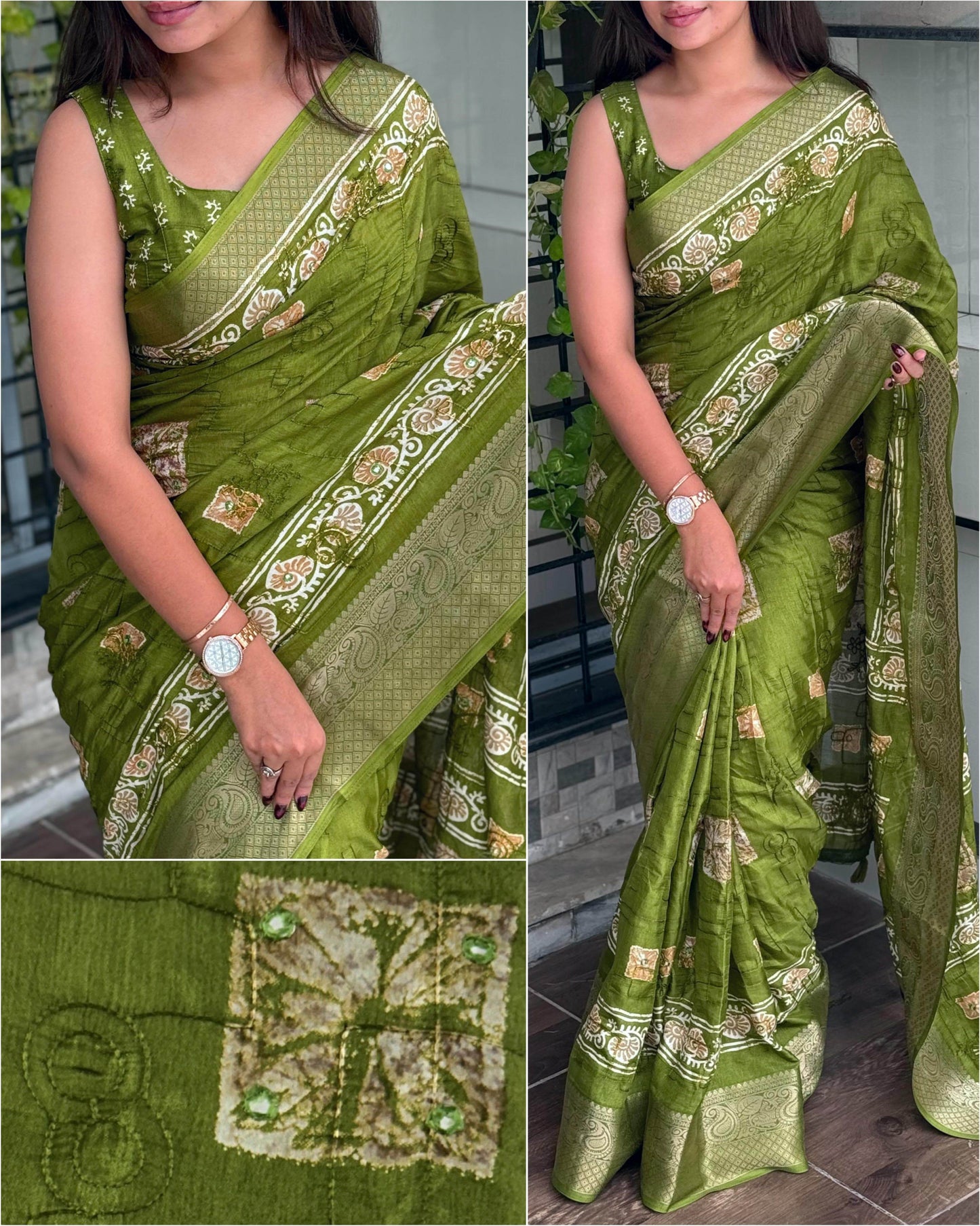 printed bollywood muslin, cotton blend saree - rpd fashion
