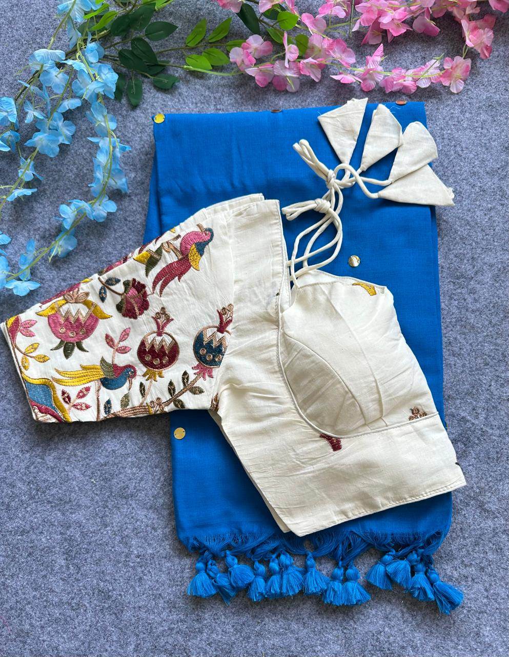 khadi cotton saree with hand stich gini and beautiful havy khadi cotton blouse - rpd fashion