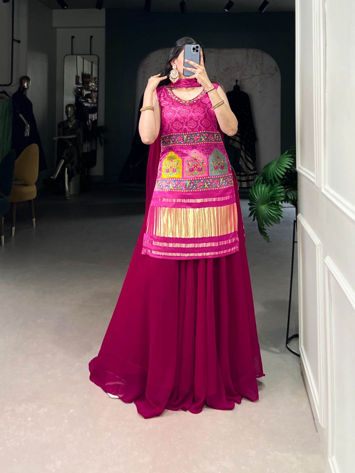 beautiful gajji silk printe kurti plazo - rpd fashion