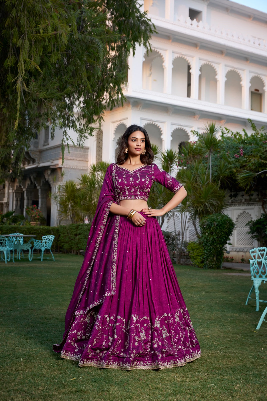 beautiful designer wine vichitra silk lehenga choli