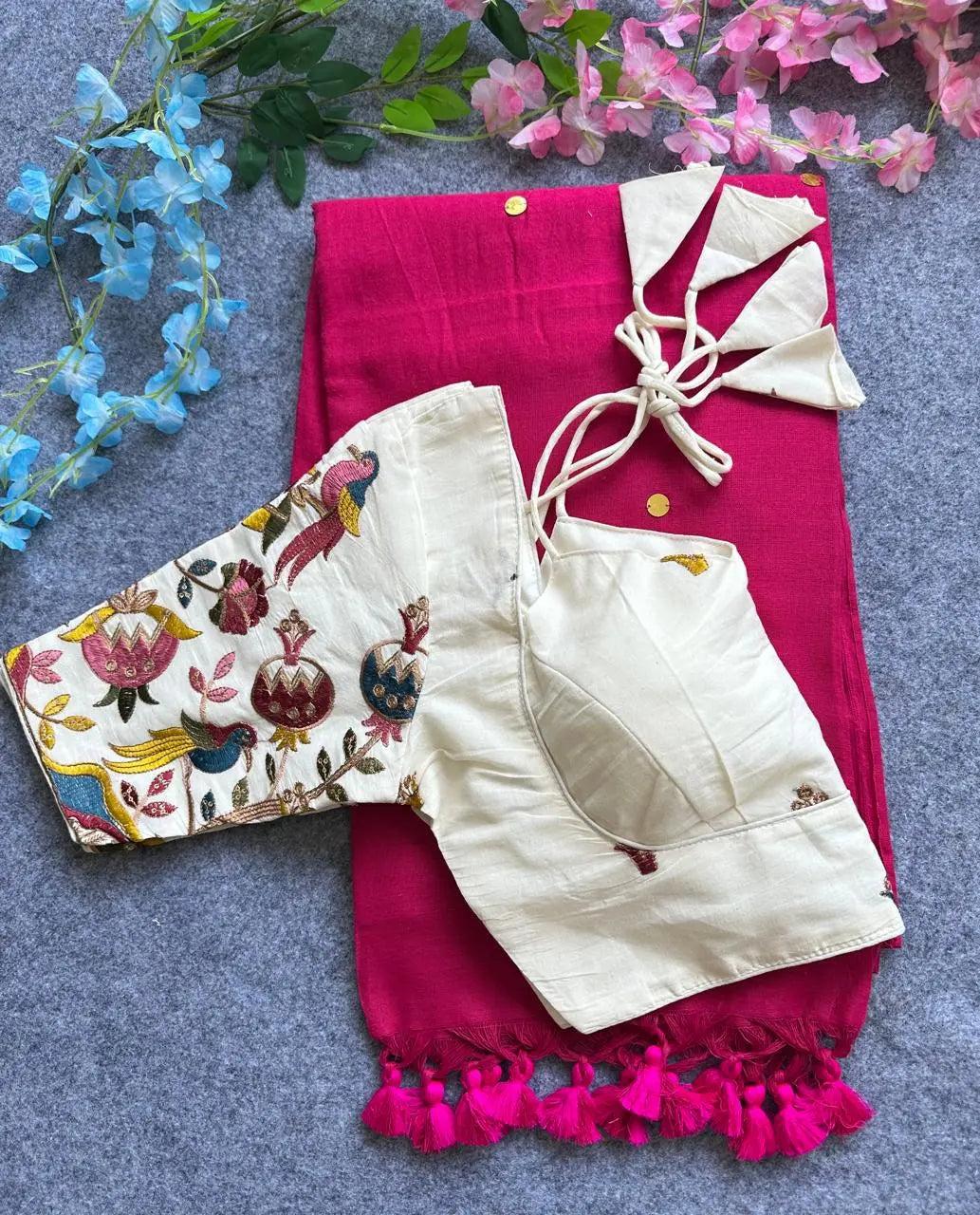 khadi cotton saree with hand stich gini and beautiful havy khadi cotton blouse - rpd fashion