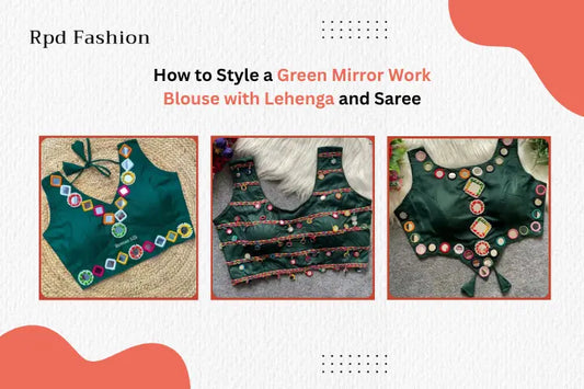 Green Mirror Work Blouse with Lehenga