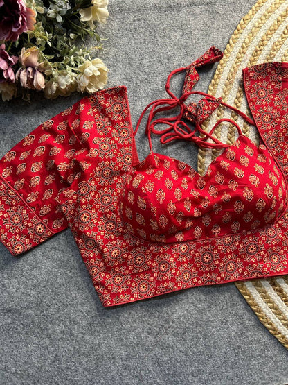 Ajrakh cotton halter neck blouse