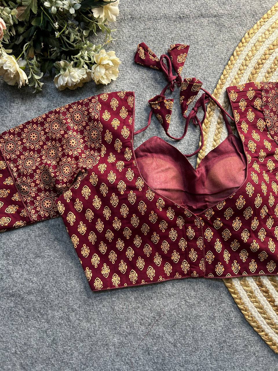 ajrakh cotton halter neck blouse