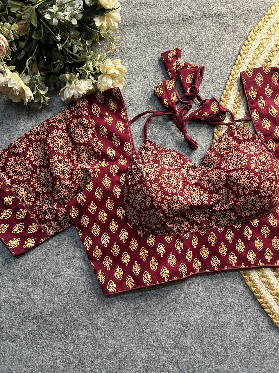 ajrakh cotton halter neck blouse