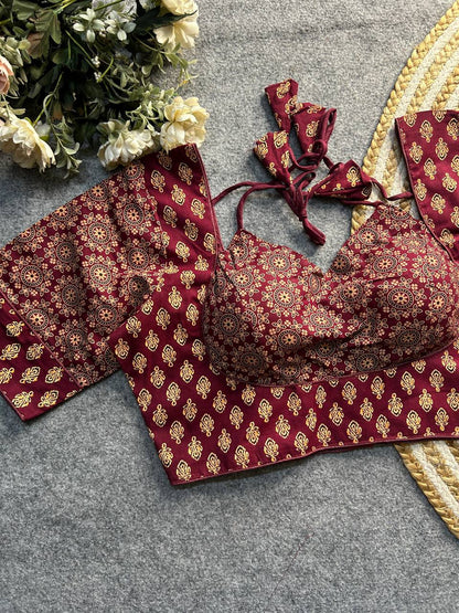 Ajrakh cotton halter neck blouse