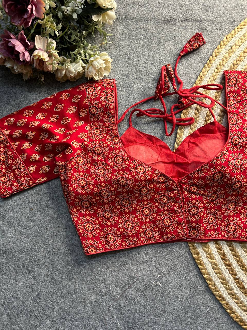 ajrakh cotton halter neck blouse