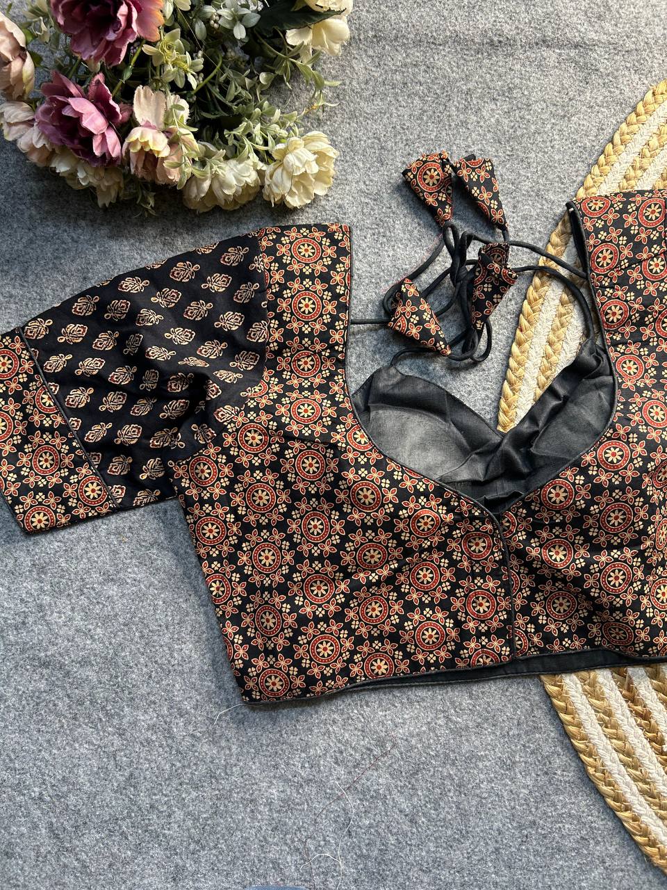 ajrakh cotton halter neck blouse
