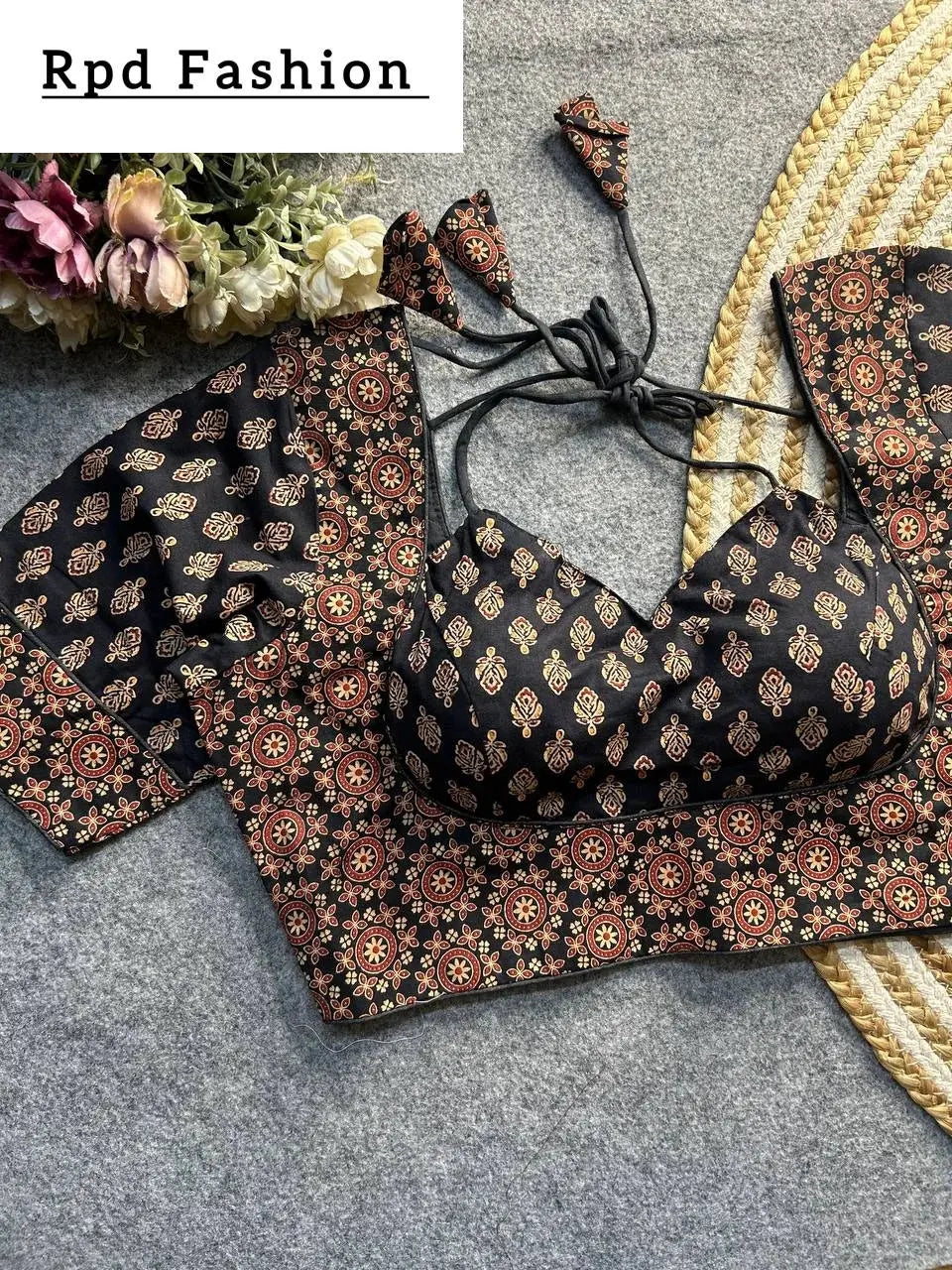 ajrakh cotton halter neck blouse - elegant ethnic wear - rpd fashion