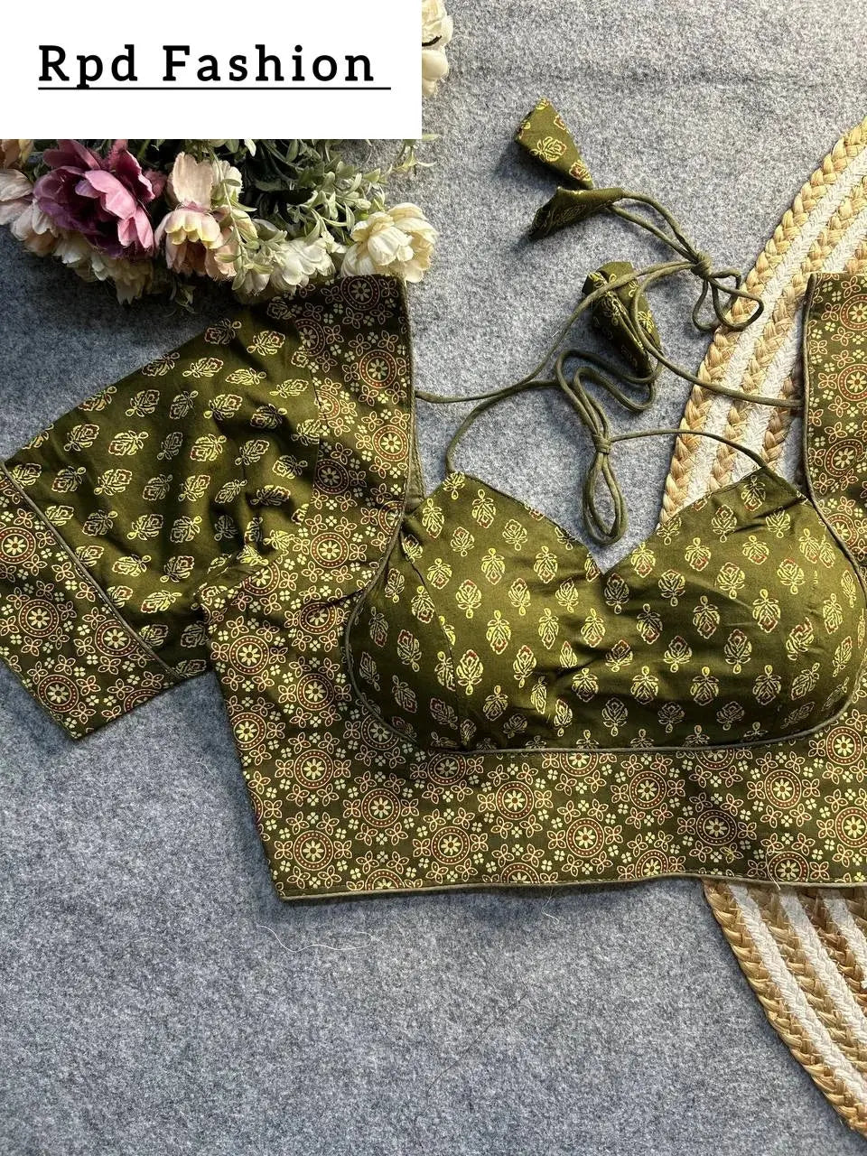 ajrakh cotton halter neck blouse - elegant ethnic wear - rpd fashion