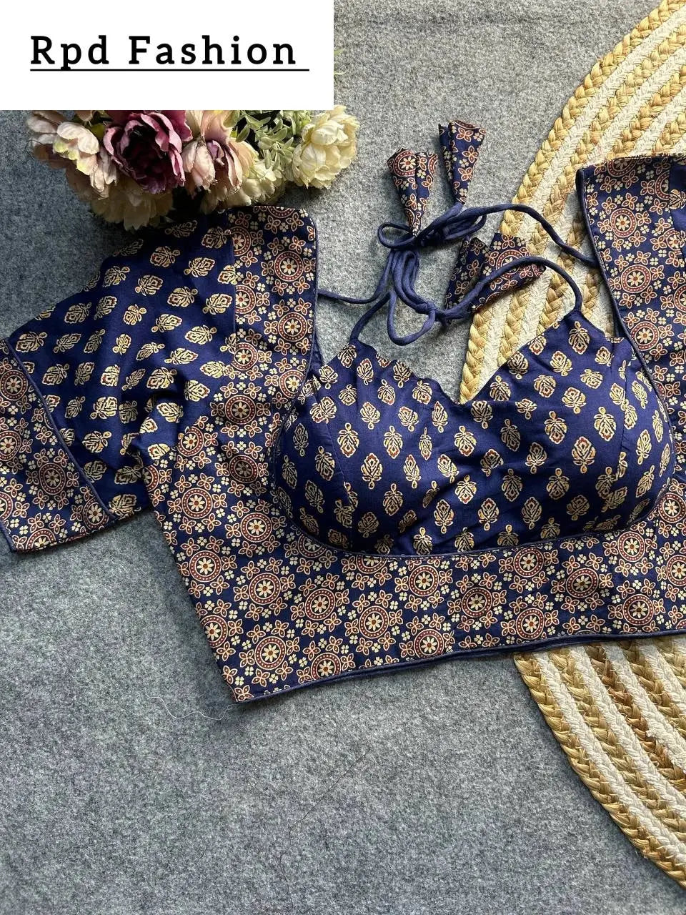 ajrakh cotton halter neck blouse - elegant ethnic wear - rpd fashion