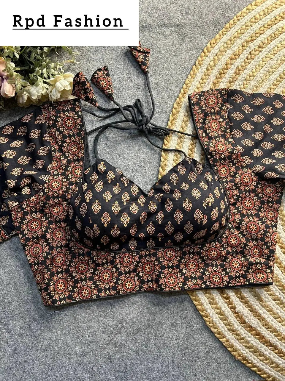 ajrakh cotton halter neck blouse - elegant ethnic wear - rpd fashion