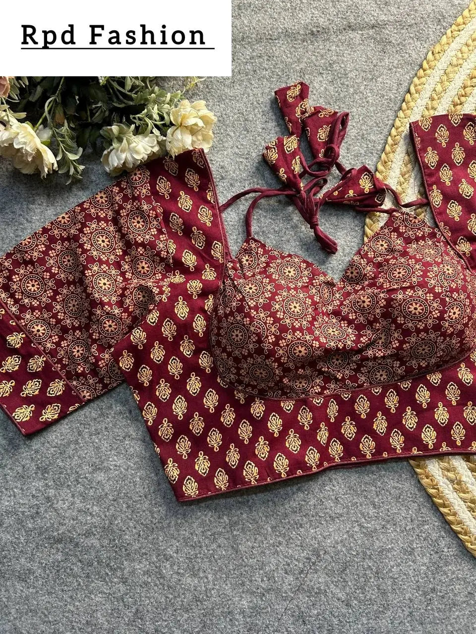 ajrakh cotton halter neck blouse - elegant ethnic wear - rpd fashion