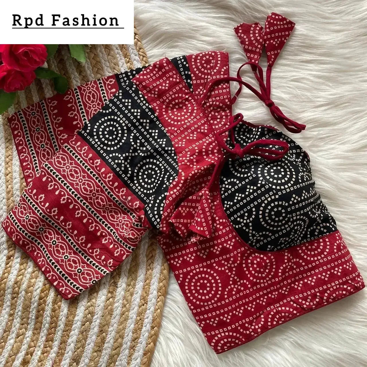 ajrakh cotton halter neck blouse - elegant partywear - rpd fashion