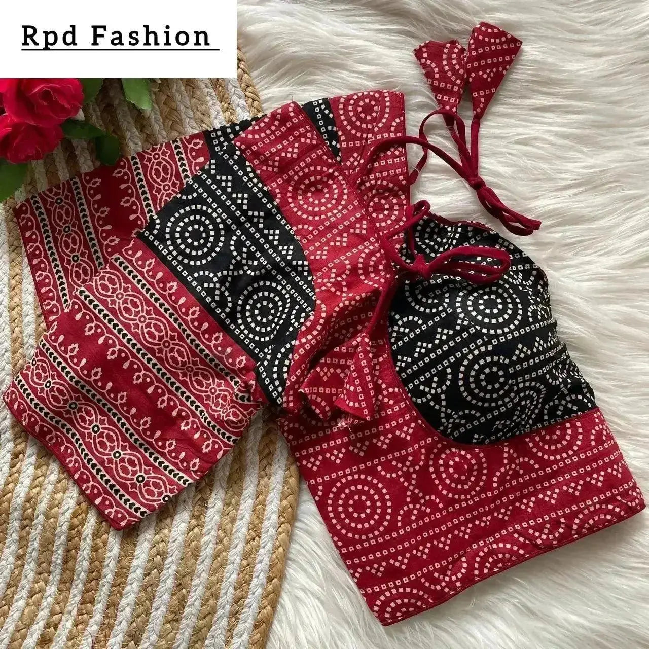 ajrakh cotton halter neck blouse - elegant partywear - rpd fashion