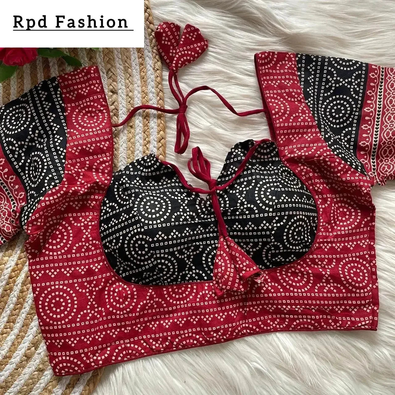 ajrakh cotton halter neck blouse - elegant partywear - rpd fashion