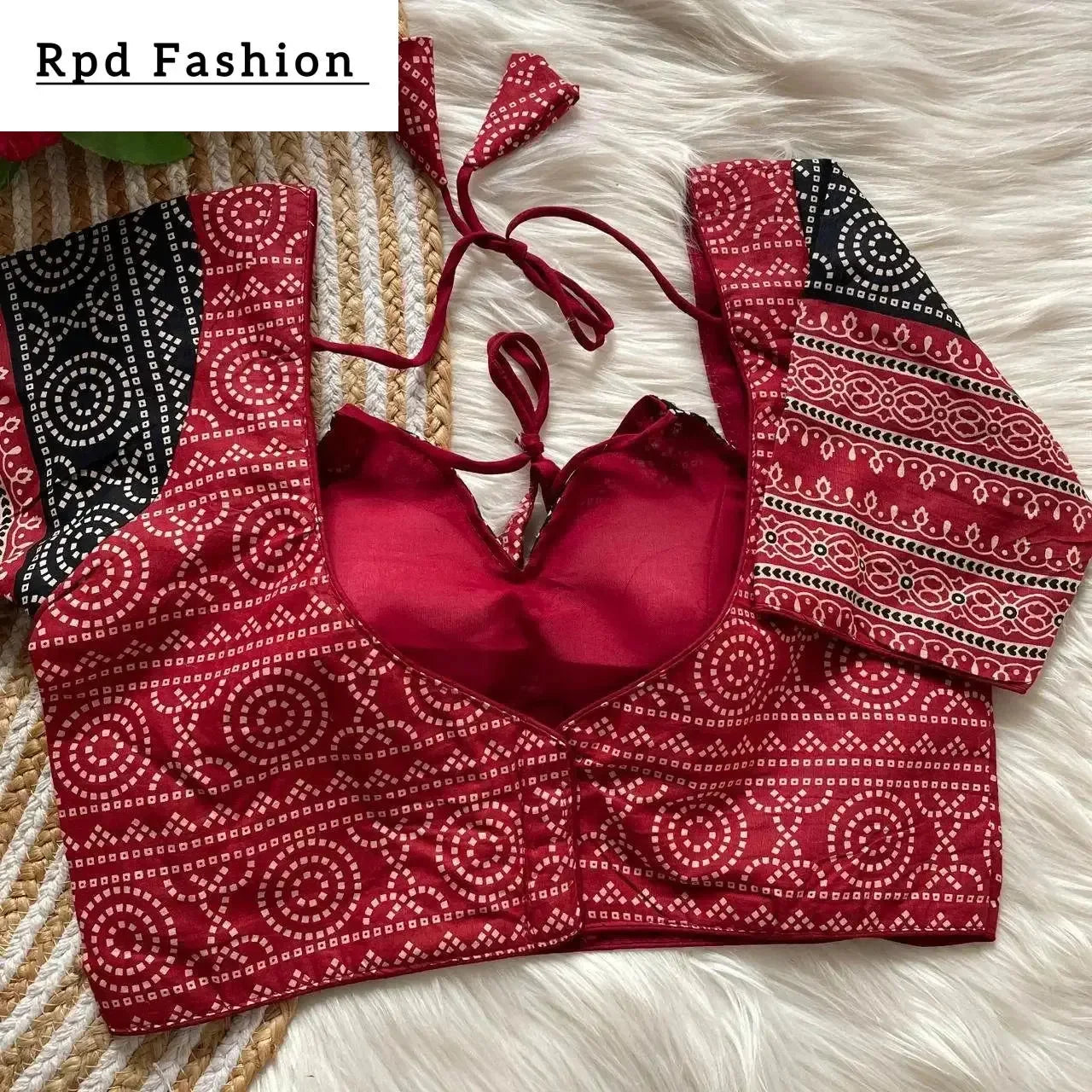 ajrakh cotton halter neck blouse - elegant partywear - rpd fashion