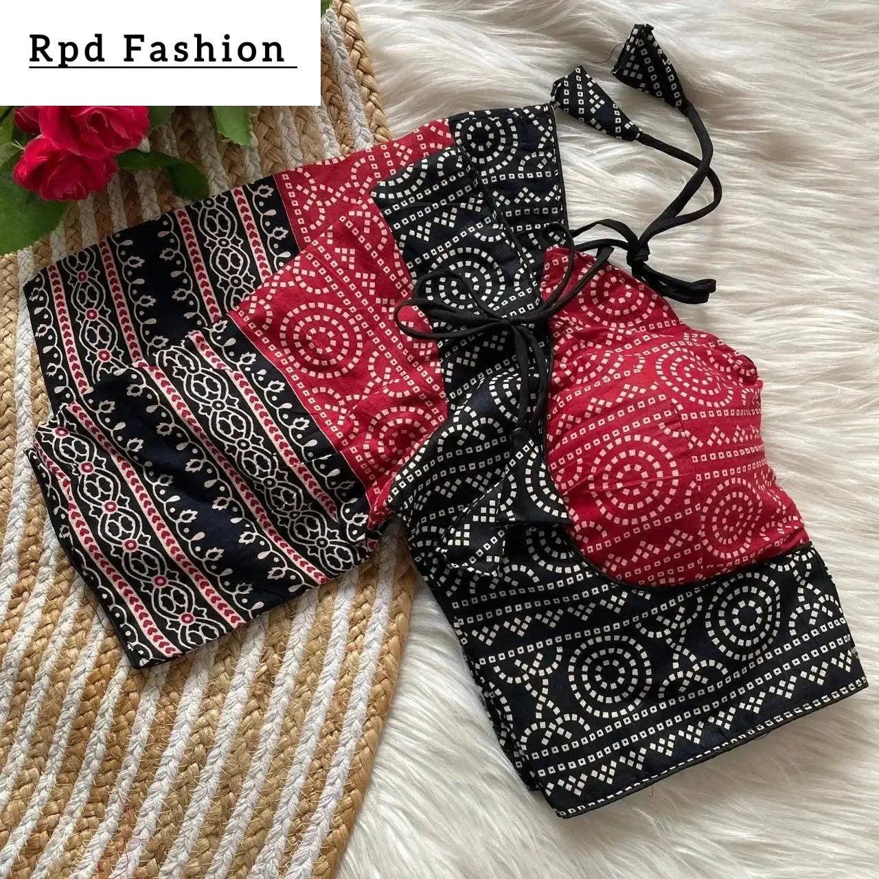 ajrakh cotton halter neck blouse - elegant partywear - rpd fashion