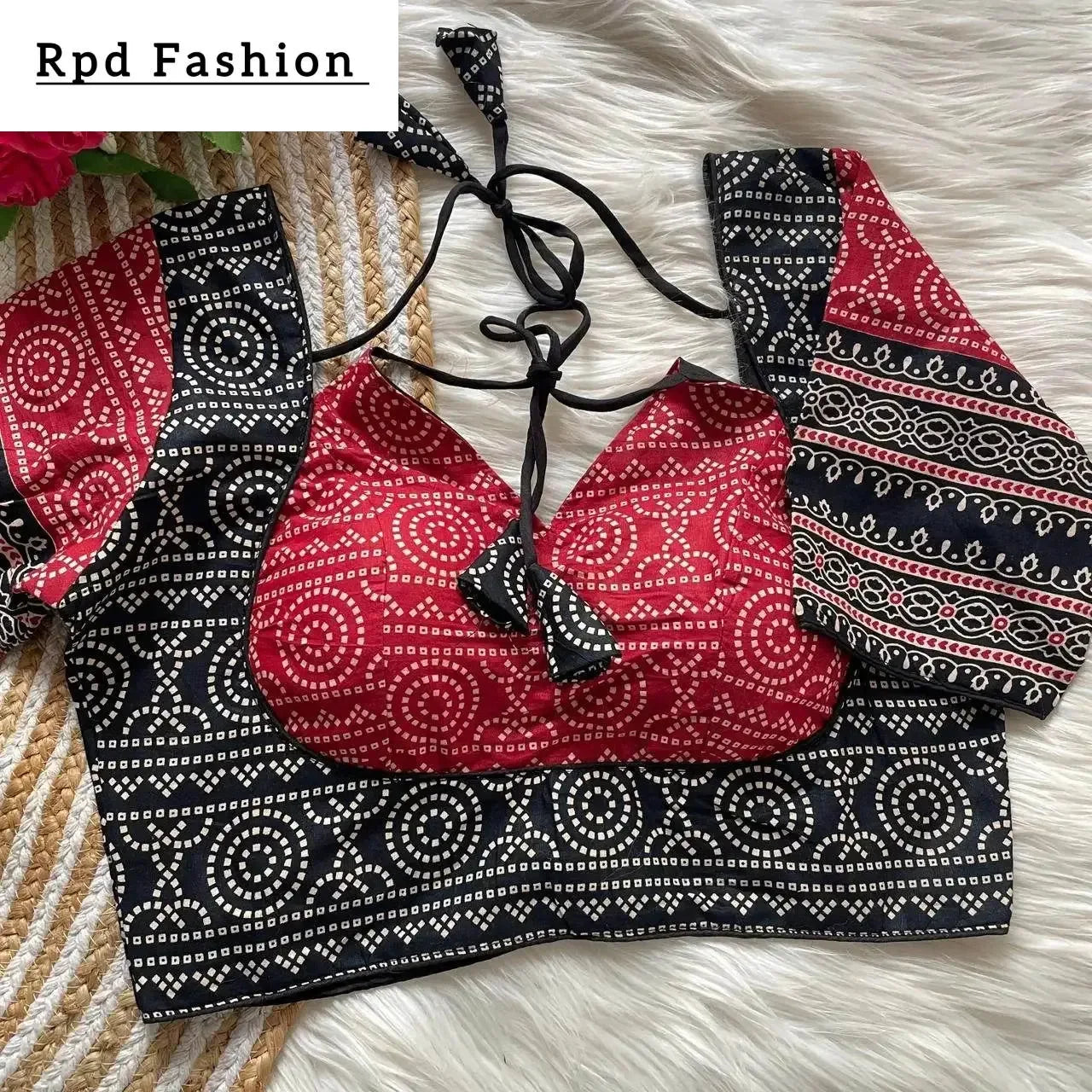 ajrakh cotton halter neck blouse - elegant partywear - rpd fashion