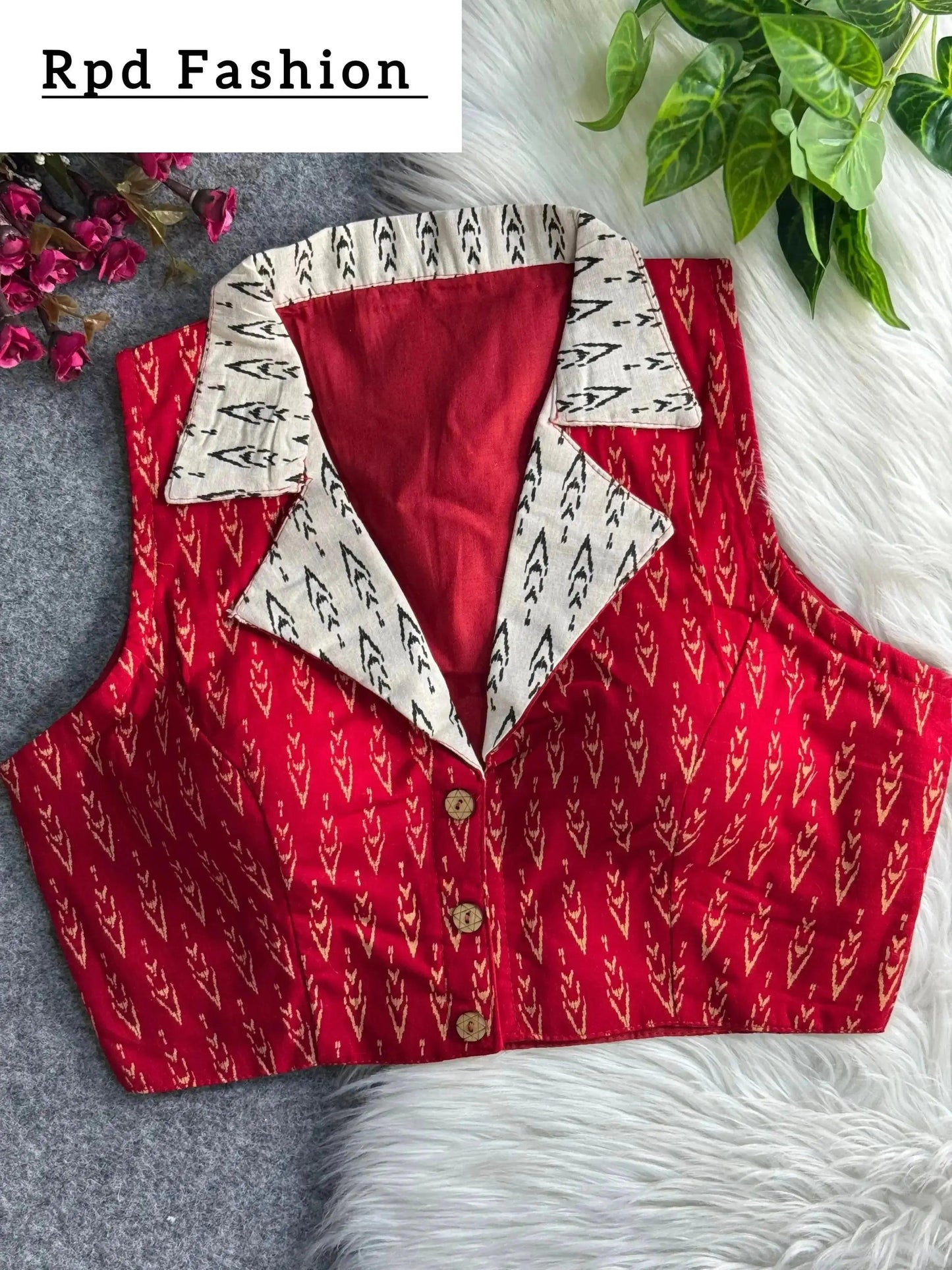 ajrakh printed pure cotton blouse - elegant partywear - rpd fashion