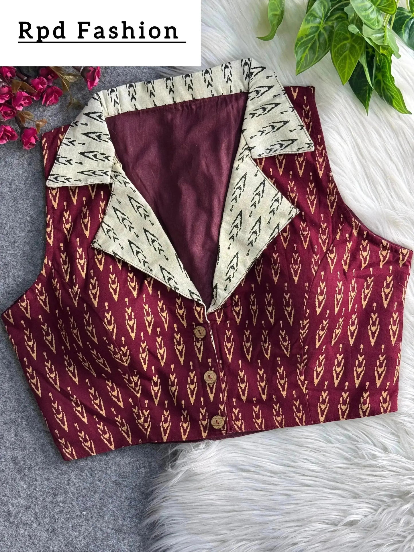 ajrakh printed pure cotton blouse - elegant partywear - rpd fashion