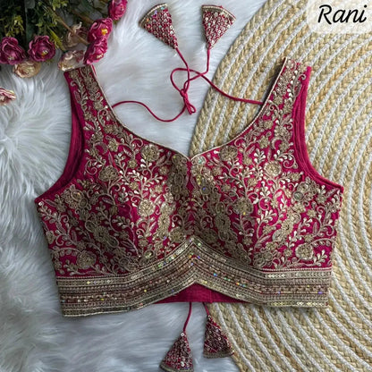 Apple Cut wedding blouse designs with Heavy Stras and Rainbow Work - RPD Fashion