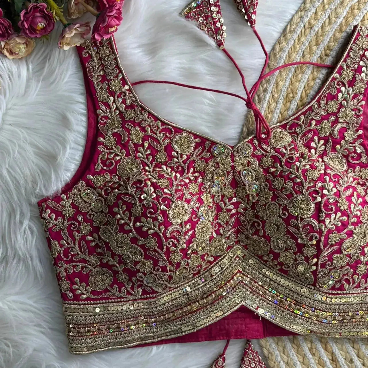 Apple Cut wedding blouse designs with Heavy Stras and Rainbow Work - RPD Fashion