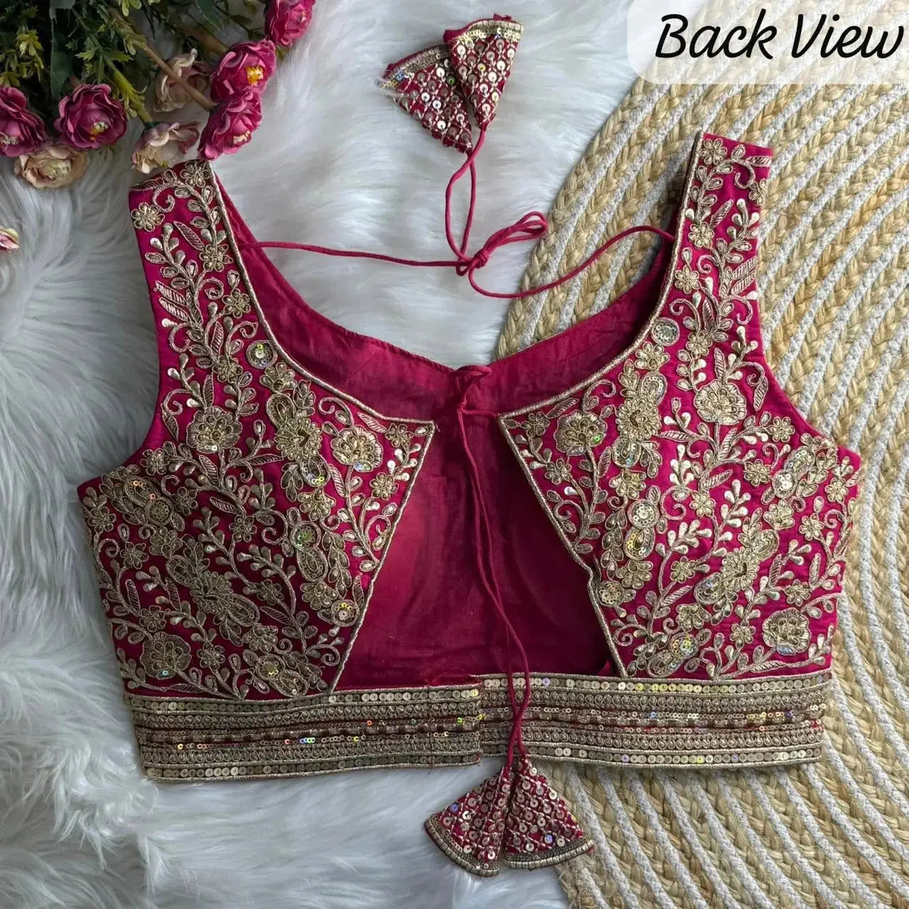 Apple Cut wedding blouse designs with Heavy Stras and Rainbow Work - RPD Fashion